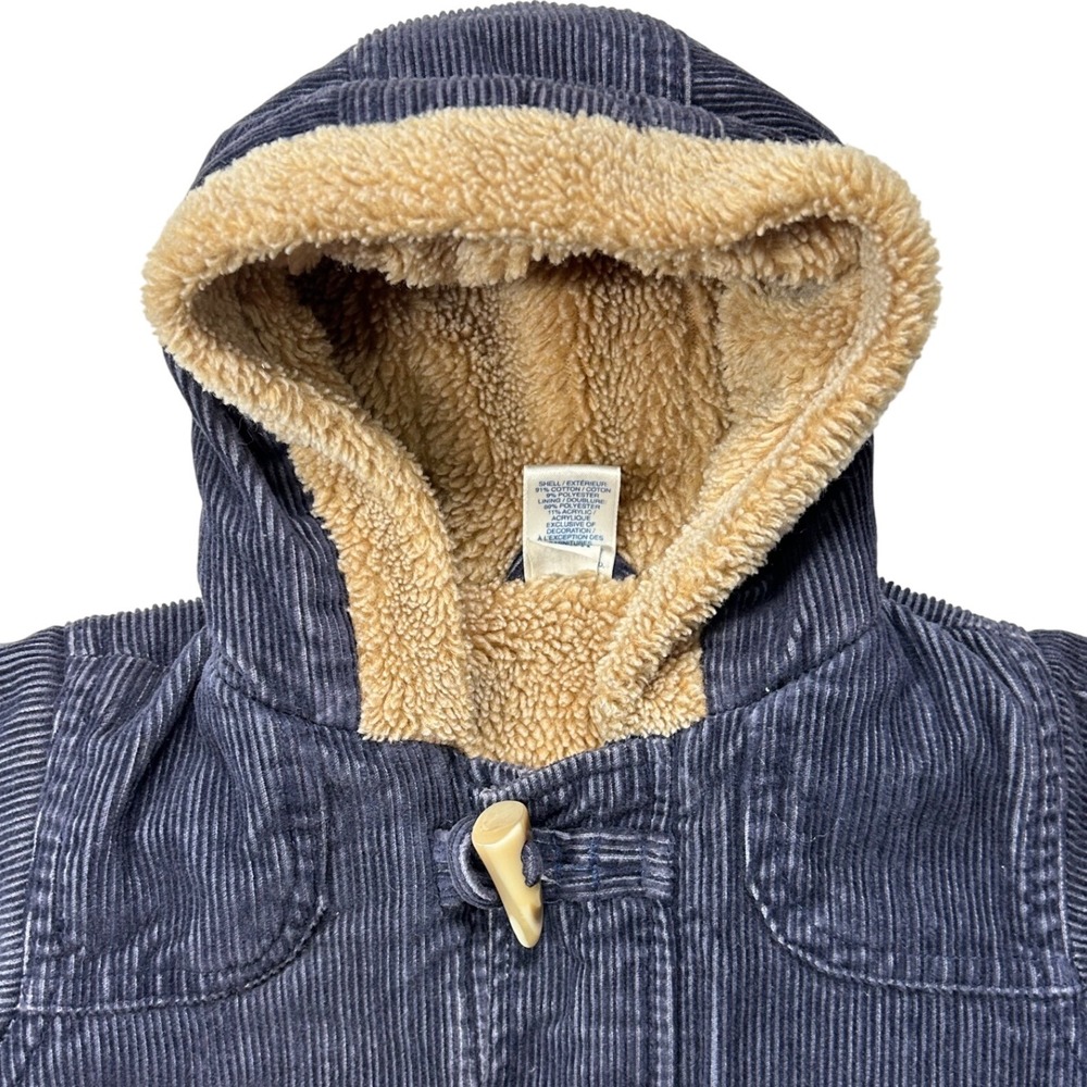 Old Navy Infant Corduroy Hooded Toggle Coat Jacket Navy Blue 3-6 Months